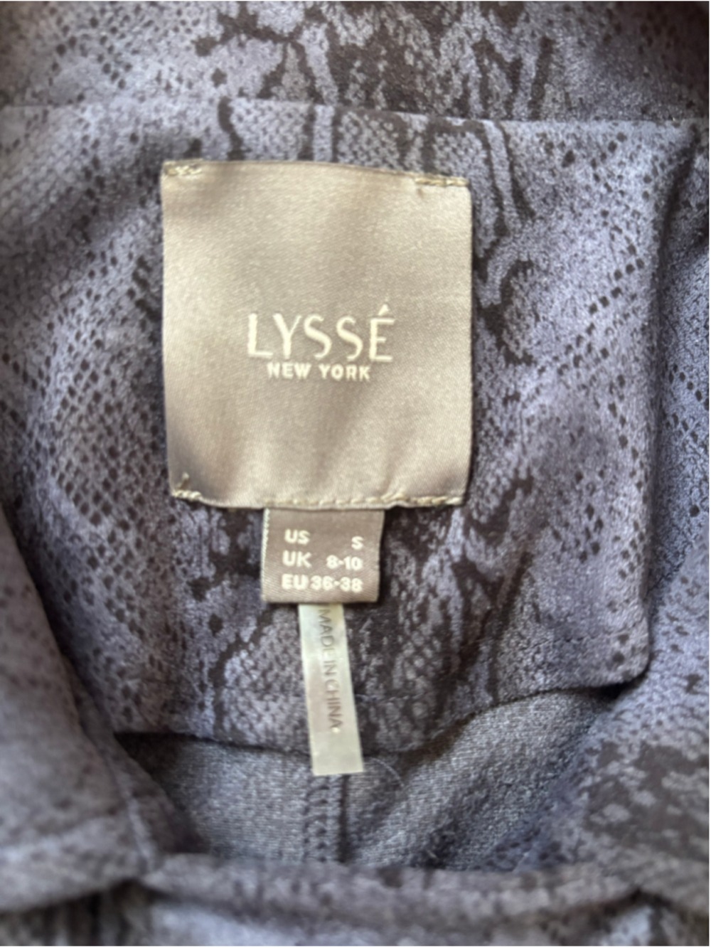 Lysse Blue Black Snake Print Faux Suede Moto Jacket Size S - Picture 5 of 6